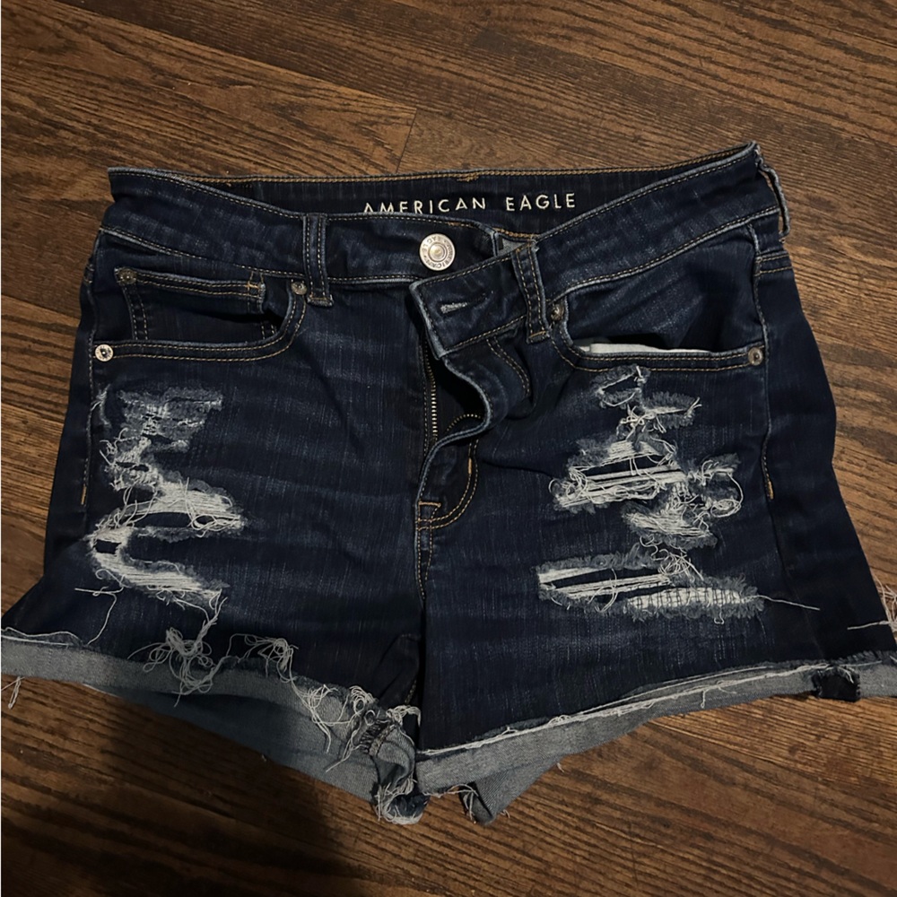 American Eagle Outfitters Ripped Jean Shorts - Navy